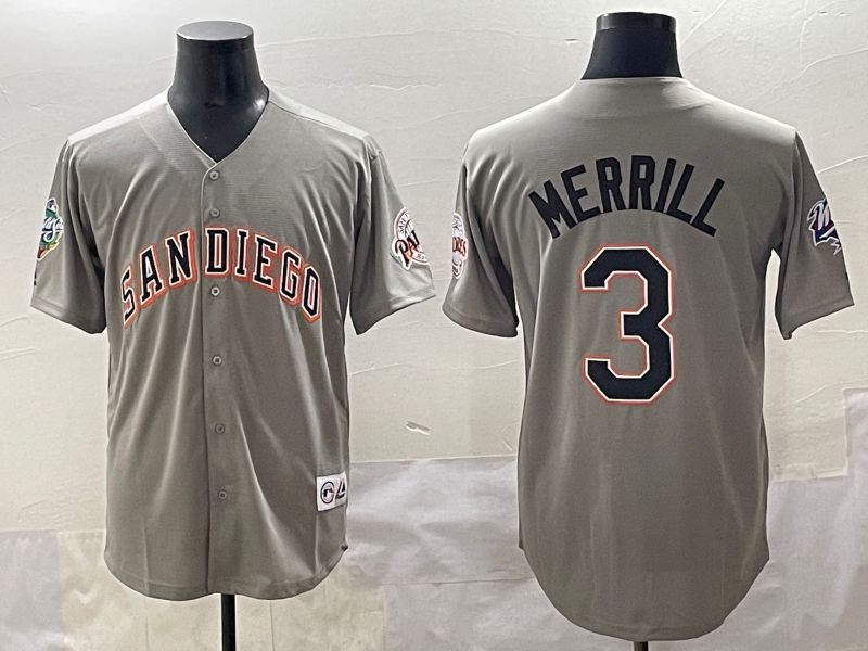 Men 2025 San Diego Padres #3 Merrill Grey Throwback Game Nike MLB Jersey style 1->san diego padres->MLB Jersey